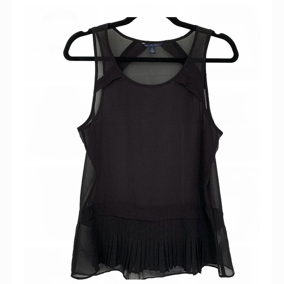 American Eagle Outfitters Tops - AMERICAN EAGLE Women’s Black Tank Top Sheer Flowy Chiffon Raw Hem Pleated SZ. SP